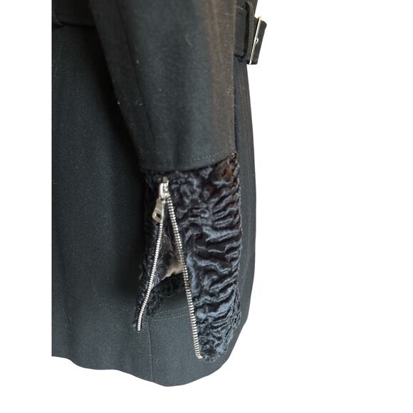 Guess Wool Blend Belted Coat XL Black Faux Fur Collar & Cuffs Winter Jacket - Picture 10 of 14